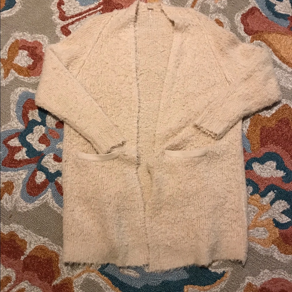 Free People Cream Cozy Open-Front Long Cardigan - Picture 2 of 4